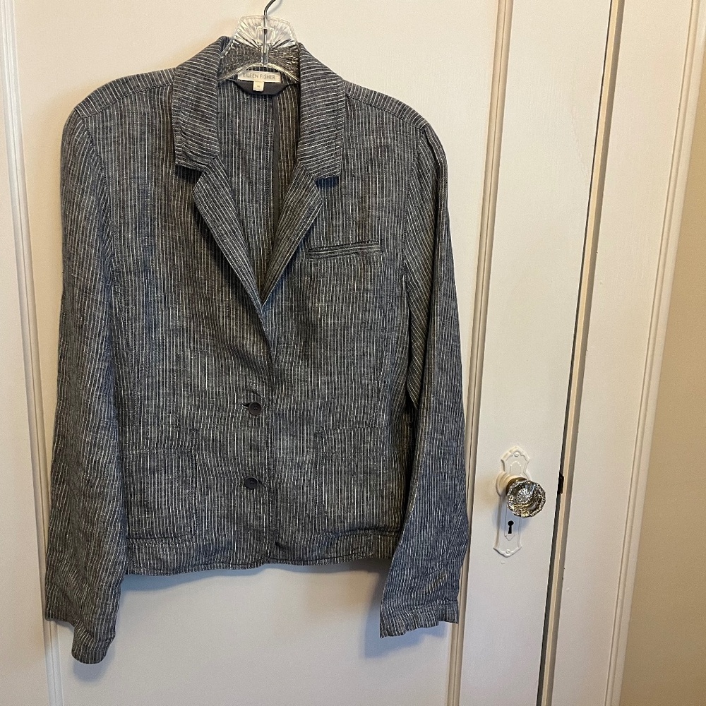 Eileen Fisher railroad stripe linen blazer - M